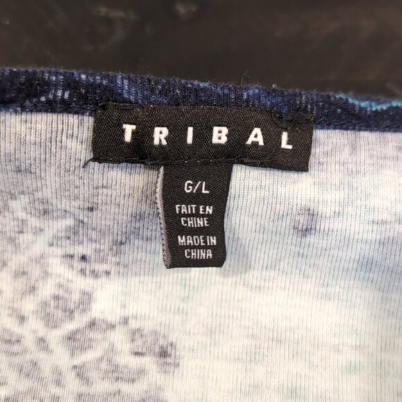 3/$20 Tribal Tye Die Damask Print Top Boho Neckline ¾ Sleeve Jewel Tone Knit - Picture 8 of 9